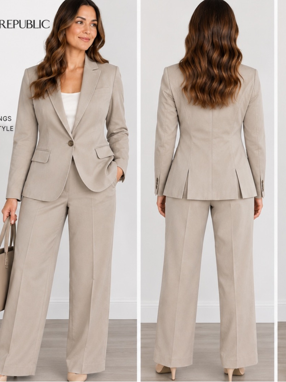 Banana Republic Classic Beige Suit Blazer & Pants Set size 10 office, career